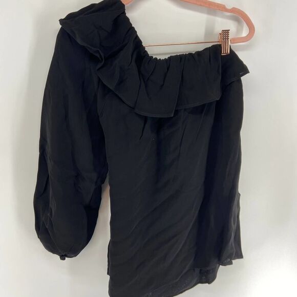 French Connection Black Evening Dew One Sleeve Top womens 4 NWT - Picture 5 of 7